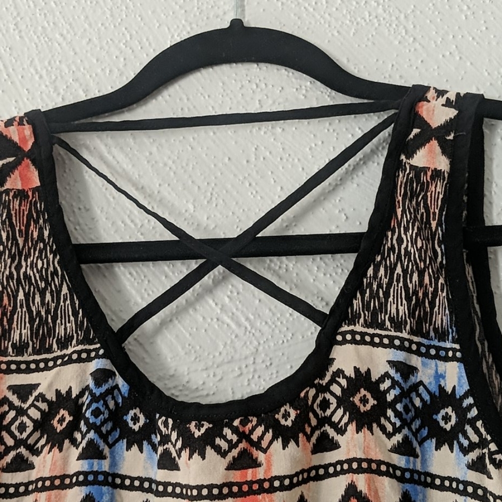 Women's Patterned Tank Top - Black, Cream & Coral - Picture 4 of 4